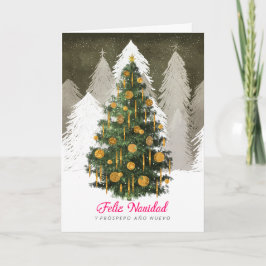 Christmas Tree Card in Snow in Spanish (Español) Helgkort