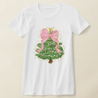 Christmas Tree Coquette Pink Bow Holiday T-Shirt