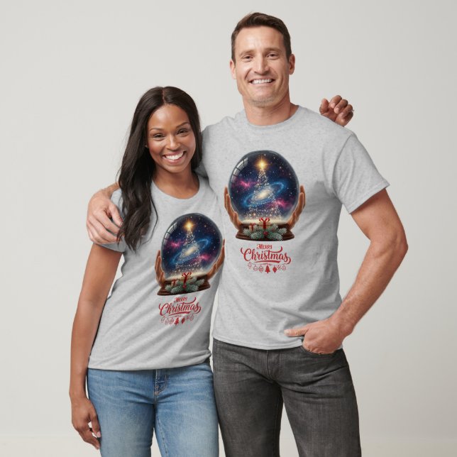 Christmas Tree Cosmic Galaxy Snow Globe T Shirt (Unisex)