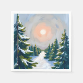 Christmas Tree Farm Watercolor Painting Holiday Pappersservett