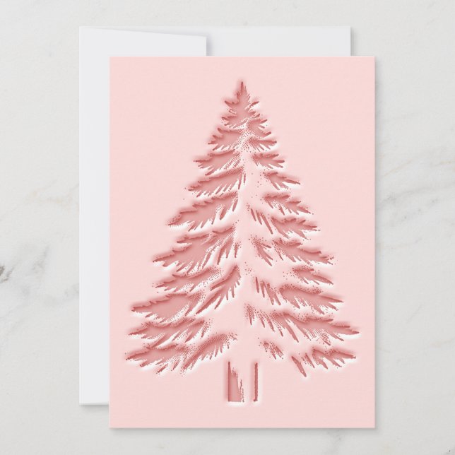 Christmas Tree Faux Embossed Distressed Chic Pink Julkort (Framsida)
