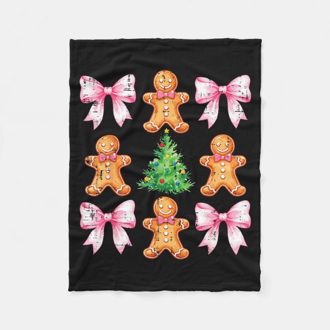Christmas Tree Gingerbread Man Bow Pattern Xmas Gi Fleecefilt (Framsidan)