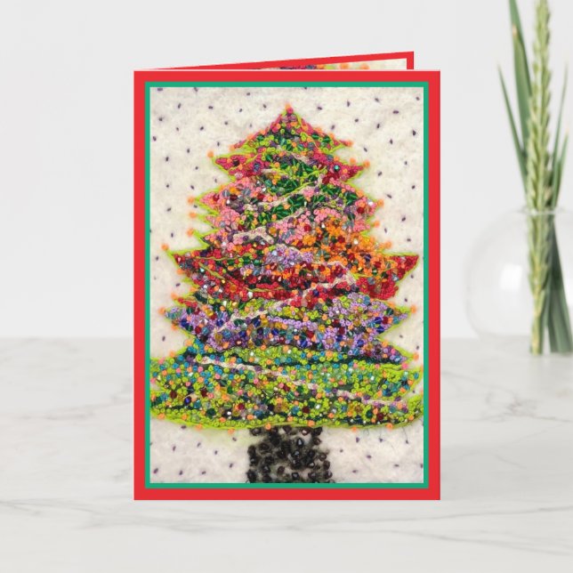 Christmas Tree glitter sparkle red green beads Kort (Framsida)