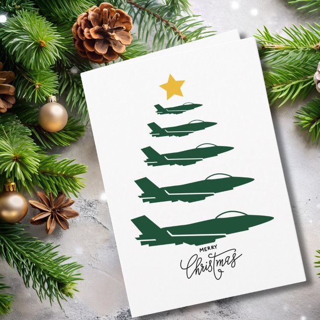 Christmas Tree Green Military Airplane Minimalist Kort (Skapare uppladdad)