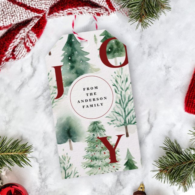 Christmas Tree Greenery Rustic Watercolor Holiday Presentetikett (Skapare uppladdad)