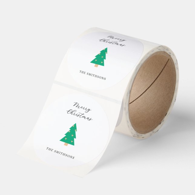 Christmas Tree Hearts Holiday  Runt Klistermärke (Rulle)