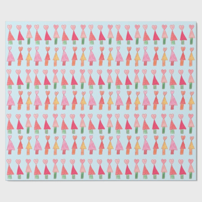 Christmas Tree Hearts Wrapping Paper Presentpapper (Platt)