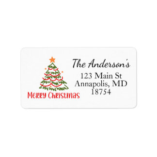 Christmas Tree Holiday Return Address Label Adressetikett