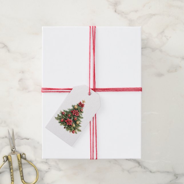 Christmas Tree Holiday XMas  Presentetikett (Med Snöre)