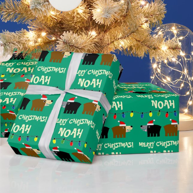 Christmas tree lights with Santa bear cartoon Presentpapper (Helgdagar)