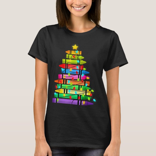 Christmas Tree Made Of Crayons School Teacher Life T Shirt (Framsida)