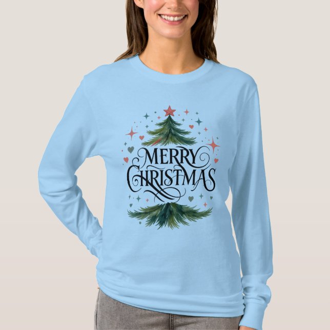Christmas Tree Merry Christmas Long Sleeve T-Shirt (Framsida)