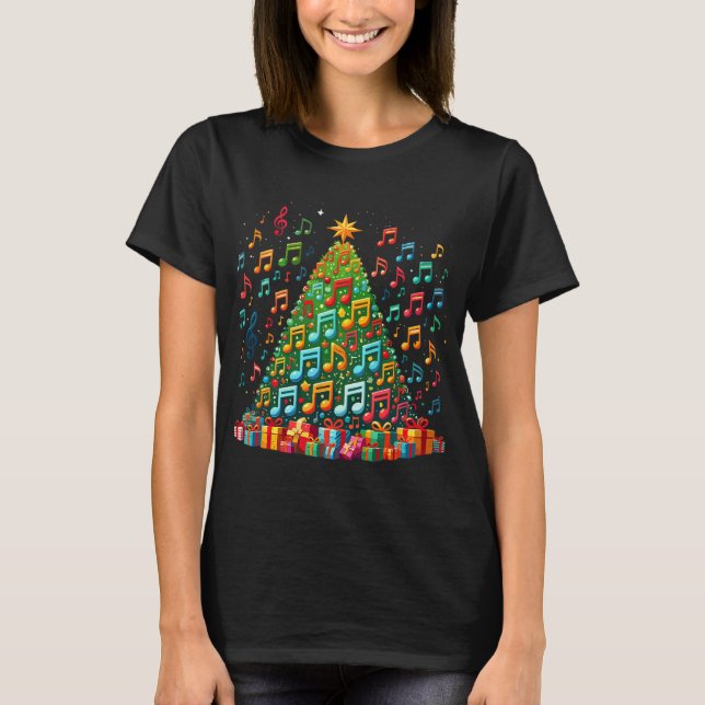 Christmas Tree Musical Note Music Teacher Musician T Shirt (Framsida)