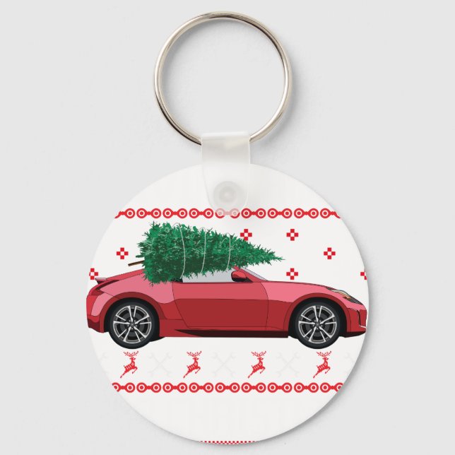 Christmas Tree Oldtimer Car Xmas Ugly Sweater Pull Nyckelring (Framsida)