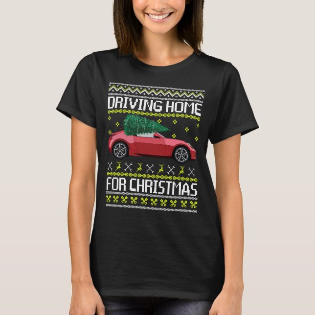 Christmas Tree Oldtimer Car Xmas Ugly Sweater Pull T Shirt (Framsida)