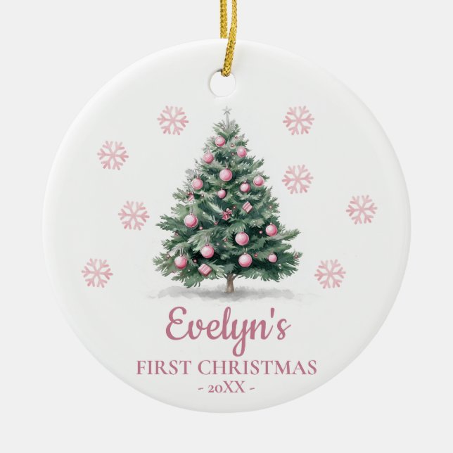 Christmas Tree Personalized Girl's First Christmas Julgransprydnad Keramik (Framsidan)