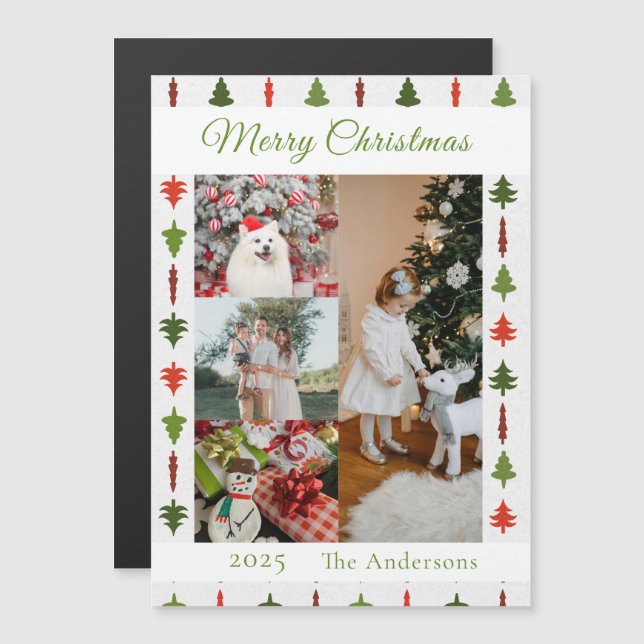 Christmas Tree Photo Collage Magnetic Card (Fram/baksida)