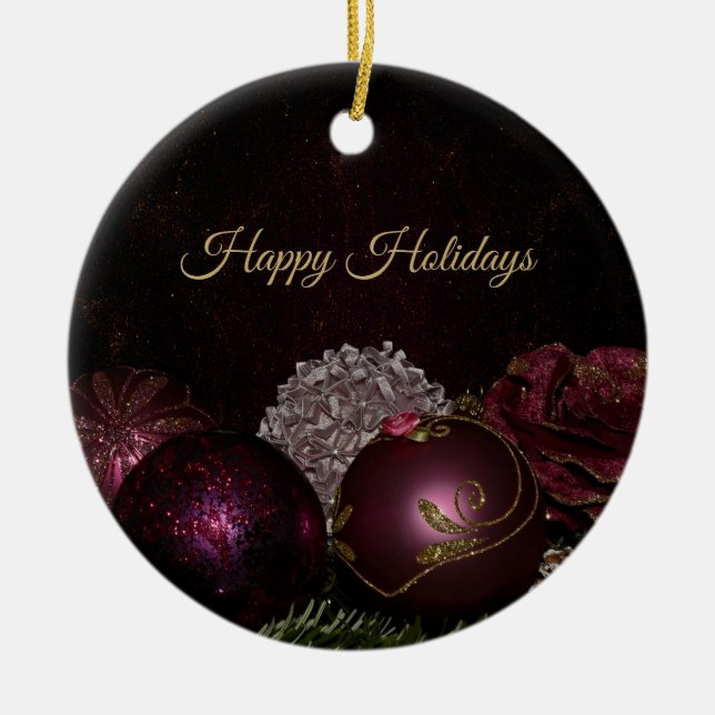 Christmas Tree Pink Green Leaves Black Elegant Julgransprydnad Keramik (Framsidan)