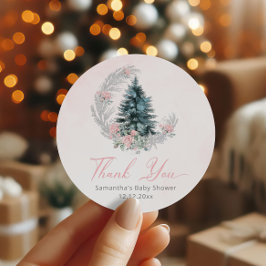 Christmas tree Pink Silver Thank you Runt Klistermärke