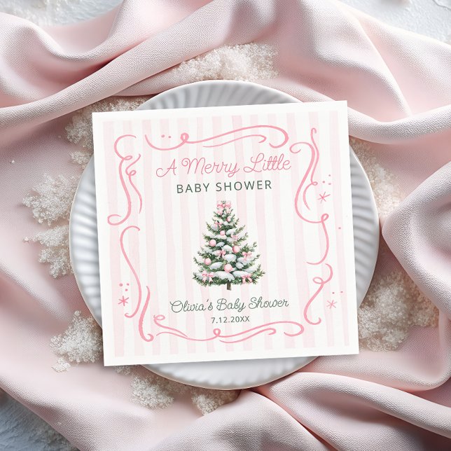 Christmas Tree Pink Winter Baby Shower Pappersservett (Skapare uppladdad)