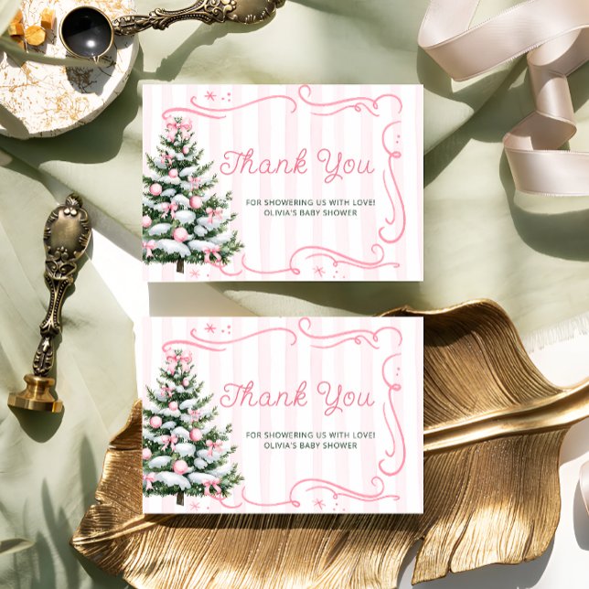Christmas Tree Pink Winter Baby Shower Thank You  Kort (Skapare uppladdad)