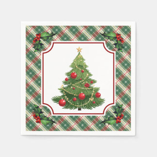 Christmas Tree Plaid with Holly Pappersservett