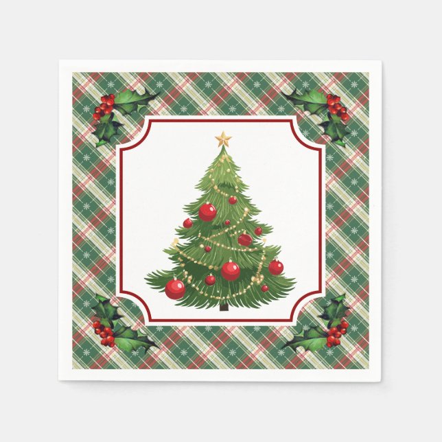 Christmas Tree Plaid with Holly Pappersservett (Framsidan)