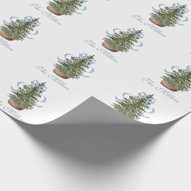 Christmas Tree Preppy Bow Blue Christmas Presentpapper (Hörn)