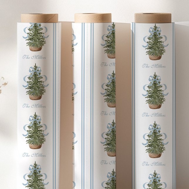 Christmas Tree Preppy Bow Blue Christmas Presentpapper (Skapare uppladdad)