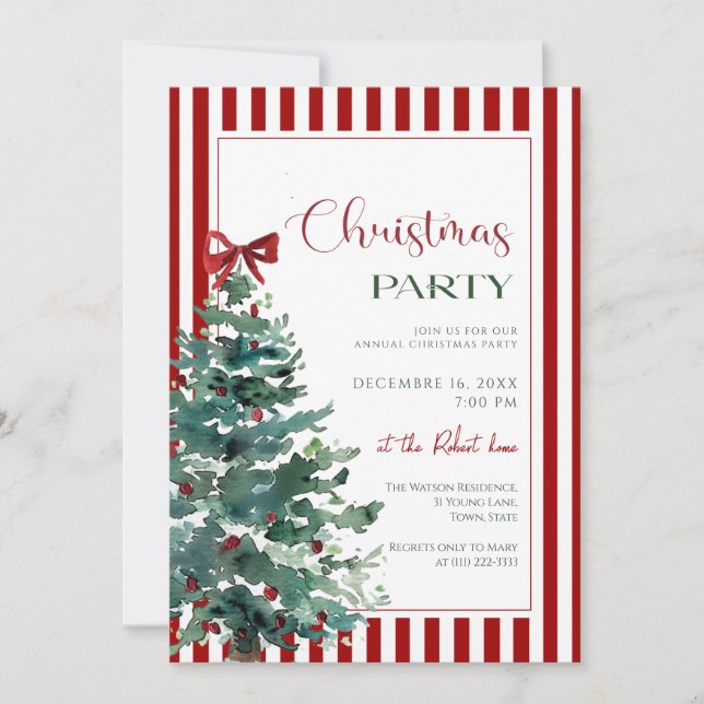  Christmas tree red bow Holiday Party Invitation Inbjudningar (Framsida)