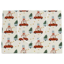 Christmas Tree Red Car Illustration Gift Bag
