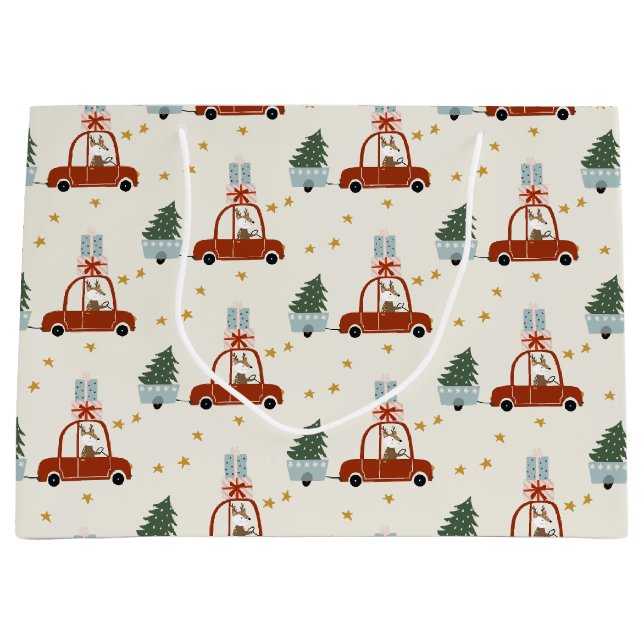 Christmas Tree Red Car Illustration Gift Bag (Framsidan)