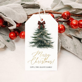 Christmas Tree Red Plaid Bow Holiday Presentetikett