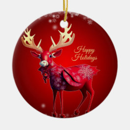 Christmas Tree Red Reindeer Winter Holidays Julgransprydnad Keramik