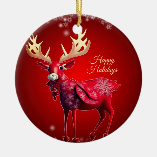 Christmas Tree Red Reindeer Winter Holidays Julgransprydnad Keramik (Framsidan)