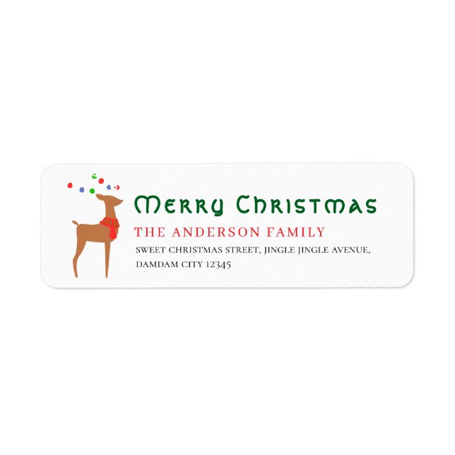 Christmas Tree & Reindeer Simple Return Address Returadress Etikett (Framsidan)