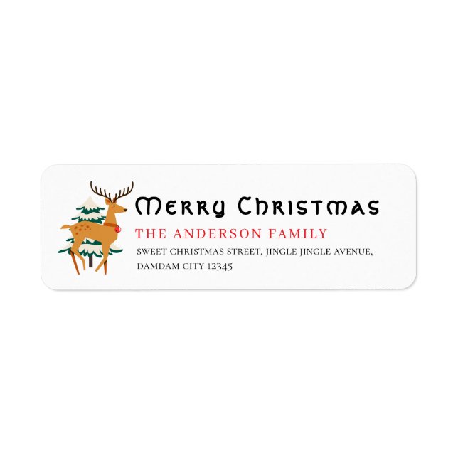 Christmas Tree & Reindeer Simple Return Address Returadress Etikett (Framsidan)