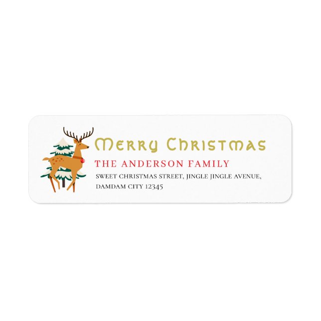 Christmas Tree & Reindeer Simple Return Address Returadress Etikett (Framsidan)