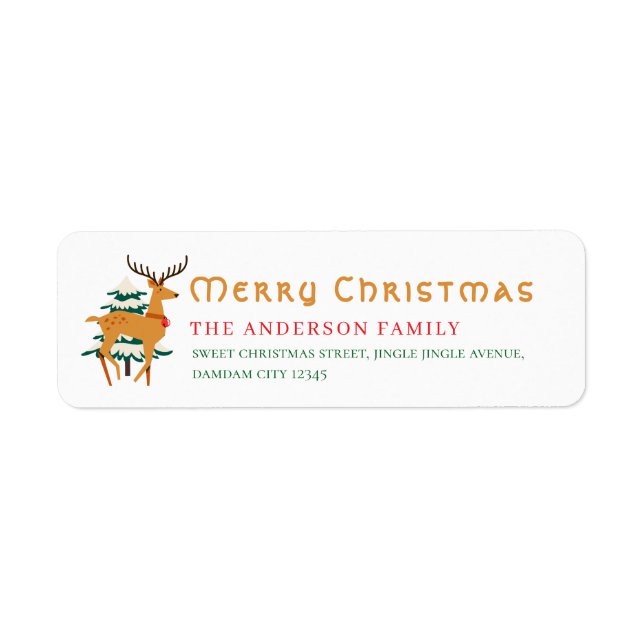 Christmas Tree & Reindeer Simple Return Address Returadress Etikett (Framsidan)