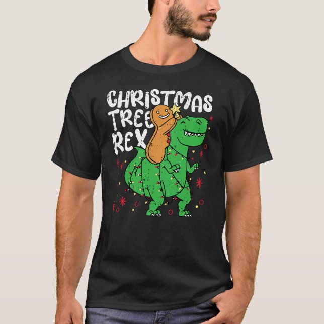 Christmas Tree Rex Christmas Funny Gingerbread Man T Shirt (Framsida)