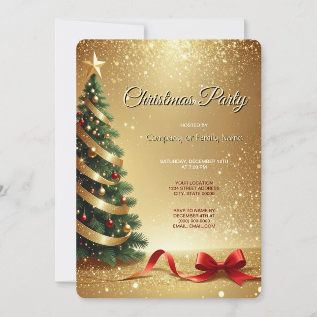 Christmas Tree Ribbons Holiday Party Invitation Inbjudningar (Framsida)