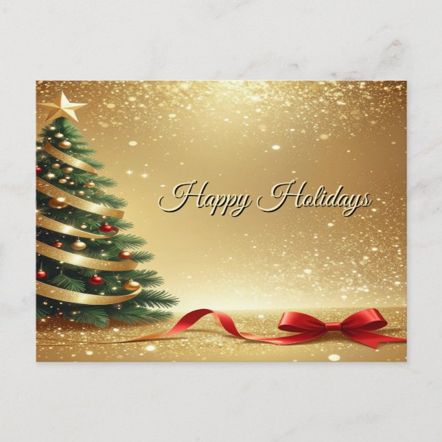 Christmas Tree Ribbons Holiday Postcard Vykort (Framsida)