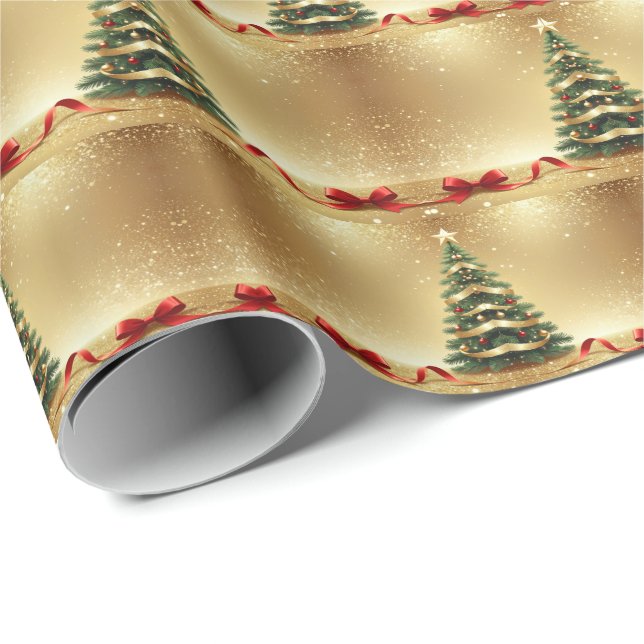 Christmas Tree Ribbons Holiday Wrapping Paper Presentpapper (Rullad Hörn)