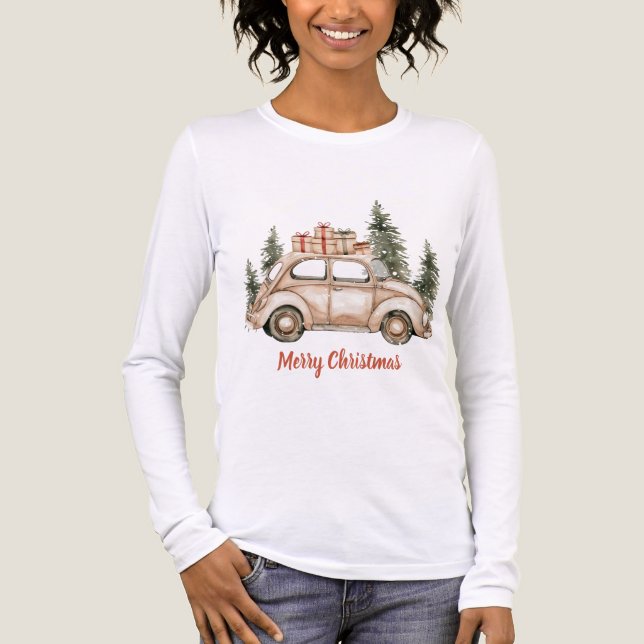 Christmas Tree Rustic Car  T Shirt (Framsida)