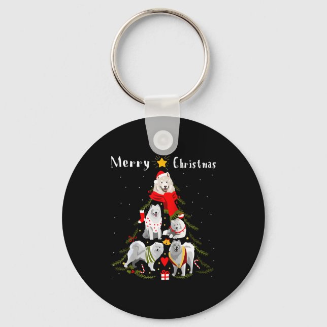 Christmas Tree Samoyed Lover Xmas Dog Owner New Ye Nyckelring (Framsida)
