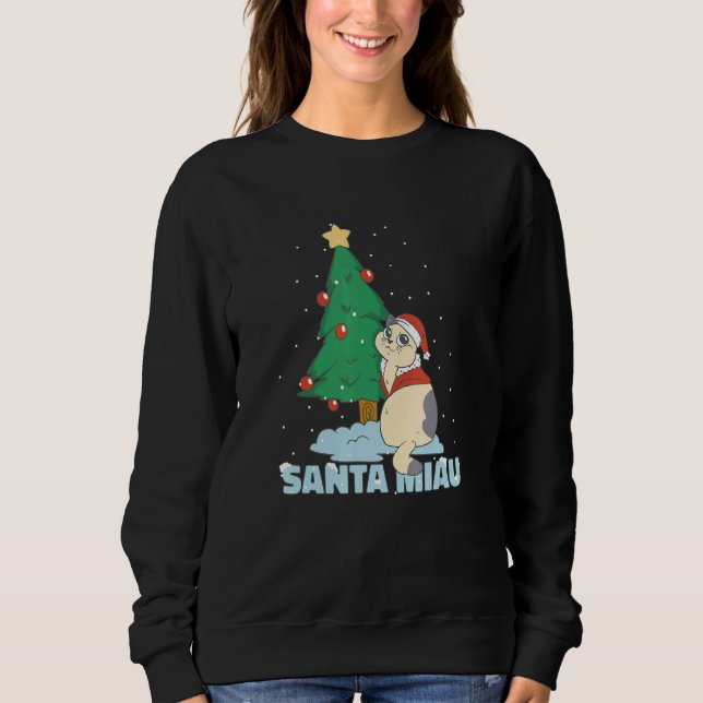 Christmas Tree Santa Miau Cat T Shirt (Framsida)