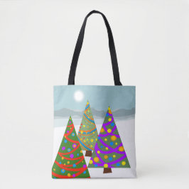 Christmas Tree Scene Tote Tygkasse