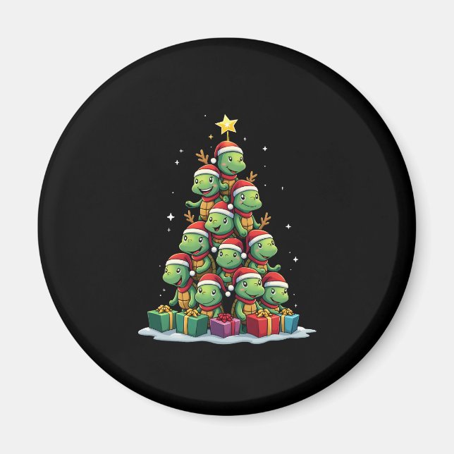 Christmas Tree Sea Turtle Turtles Tortoise T-Shirt Magnet (Framsidan)