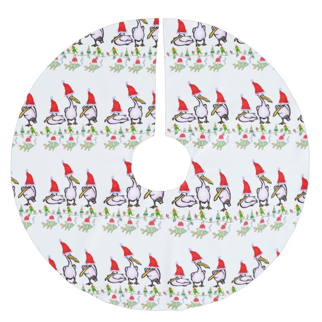 Christmas Tree Skirt Pink Pelicans Santa Hat  Julgransmatta Borstad Polyester (Framsidan)