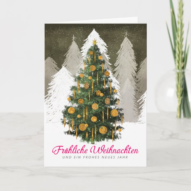 Christmas Tree Snow in German Folded Holiday Card Helgkort (Framsida)